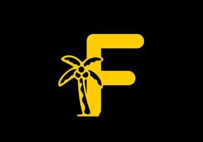 gelbe Farbe des Anfangsbuchstabens f mit Kokosnussbaum vektor