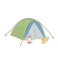 tält illustration. grönt tält för friluftsliv. camping set. vektor