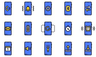 Reihe von Vektorsymbolen für mobile Funktionen. Enthält Symbole wie Wecker, Barcode, Bluetooth, Kalender, Aufladen, E-Mail und mehr.