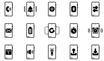 Reihe von Vektorsymbolen für mobile Funktionen. Enthält Symbole wie Wecker, Barcode, Bluetooth, Kalender, Aufladen, E-Mail und mehr. vektor