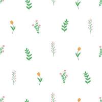 seamless mönster fält växter, äng gräs och blommor tulpaner vallmo. vektor doodle illustration