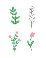 en uppsättning fältväxter, ängsgräs och blommor tulpaner vallmo. vektor doodle illustration.
