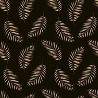 goldene Blätter einer tropischen Palme. Nahtloses Muster mit tropischen Palmblättern auf schwarzem Hintergrund vektor