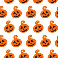 halloween doodle festliches nahtloses muster mit kürbis. niedliche vektorillustration für saisonales design, textil, dekoration kinderspielzimmer, verpackung oder grußkarte. handgezeichnete Drucke. Süßes oder Saures. vektor