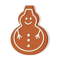jul pepparkakor i form av en snögubbe. läcker nyårsdessert, festliga lockiga kakor med glasyr vektor