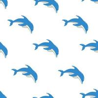 Nahtloser Mustersatz von Cartoon-Delfinen in verschiedenen Posen, Vektorillustration von Meerestieren. bemalte Delfine schwimmen vektor