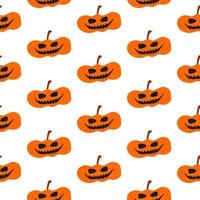 halloween doodle festliches nahtloses muster mit kürbis. niedliche vektorillustration für saisonales design, textil, dekoration kinderspielzimmer, verpackung oder grußkarte. handgezeichnete Drucke. Süßes oder Saures. vektor