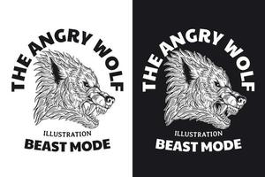 set wolf bestie horror handgezeichnete schraffur umriss symbol tattoo waren t-shirt merch vintage vektor