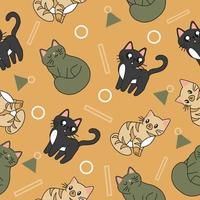 söta djur svart och grön katt sömlösa tapeter med design orange. vektor