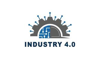 industri 4.0 koncept företagskontroll eller logotyp, världsfabrik och hjul eklektisk, cyberfysiska systemkoncept, smart fabrikslogotyp. vektor