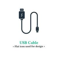 USB-Kabel-Symbol isoliert auf weißem Hintergrund. batterieladegerät usb-kabelsymbol für web- und mobile apps. vektor