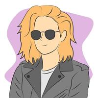 blond kvinnlig karaktär som bär solglasögon i platt tecknad stil vektor