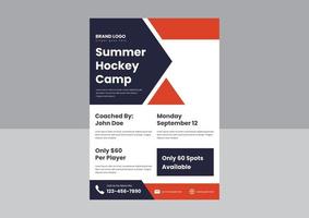 Hockey-Camp-Flyer-Poster-Design. Sommer-Hockey-Camp-Broschürendesign. Flyer-Poster-Design für das College-Hockeycamp. vektor