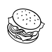 hamburgare kontur doodle tecknad vektorillustration. gatu snabbmat vektor
