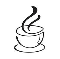 Vektorkalligrafie Kaffee- oder Teetasse auf Untertasse. kalligraphische schwarz-weiß-illustration. handgezeichnetes design für logo, symbolcafé, menü, textilmaterial vektor