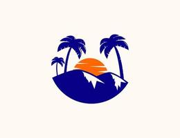 solnedgång berg och palmträd illustration logotyp design vektor