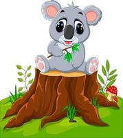 Cartoon-Koala posiert auf Baumstumpf vektor