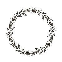 våren blommig krans isolerad på vit bakgrund. rund ram med blommor. vektor handritad illustration i doodle stil. perfekt för kort, inbjudningar, dekorationer, logotyper, olika mönster.