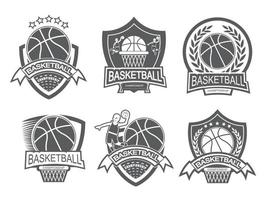 illustration des schwarz-weißen basketball-logos set.winner-konzept. vektor