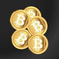 Haufen von Gold-Bitcoin-Emblem-Symbol flacher Vektor eleganter schwarzer Hintergrund