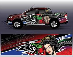 grafisk abstrakt stripe racing bakgrund kit designs för wrap fordon race bil rally äventyr vektor