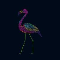 die flamingo-vogellinie pop-art-potrait buntes logo-design mit dunklem hintergrund vektor