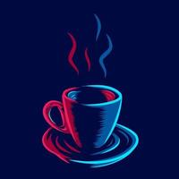 eine tasse kaffee und tee linie pop art potrait logo farbenfrohes design mit dunklem hintergrund. abstrakte Vektorillustration. vektor