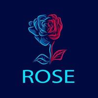 rosenblumenlinie pop art potrait logo farbenfrohes design mit dunklem hintergrund. abstrakte Vektorillustration. vektor