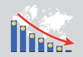 fallande stapeldiagram med röd pil som visar nedgången, affärsmisslyckande vektor