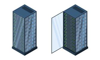 isometriska servrar. datalagringar. 3d datorutrustning. lagringsdatabas. utrustning server nätverk. stor data illustration vektor