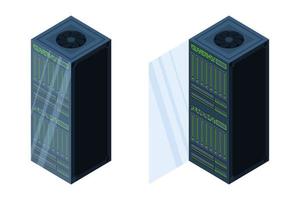 isometriska servrar. datalagringar. 3d datorutrustning. lagringsdatabas. utrustning server nätverk. stor data illustration vektor