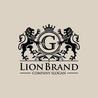 lyxig gyllene kungliga lejonkungens logotypdesign inspiration vektor