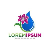 schöne lila Lilie Blume grüne Natur und Wassertropfen-Vektor-Logo-Symbol