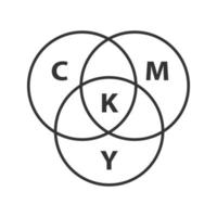 CMYK-Farbkreis-Modell lineares Symbol. dünne Linie Abbildung. Cyan, Magenta, Gelb, Schlüsselfarbschema. Kontursymbol. Vektor isolierte Umrisszeichnung