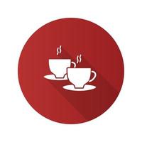 Tassen mit Heißgetränk flaches Design lange Schatten-Glyphe-Symbol. Kaffee, Tee, Kakao. Vektor-Silhouette-Illustration vektor