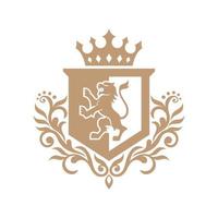 Löwe-Heraldik-Emblem moderner Linienstil mit Schild und Krone - Vektorillustration