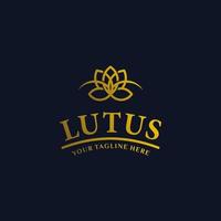 Gold-Lotus-Logo - Vektorillustration. Gold-Lotus-Emblem-Design auf dunkelblauem Hintergrund, geeignet für Ihren Designbedarf, Logo, Illustration, Animation usw. vektor