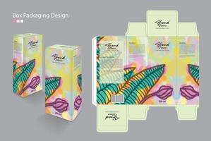 verpackungsbox, verpackungsdesignvorlage für kosmetik, ergänzung, spa, schönheit, lebensmittel, haare, haut, lotion, medizin, creme. 3D-Box-Attrappe, Produktdesign, Blattnaturillustration, Vektor