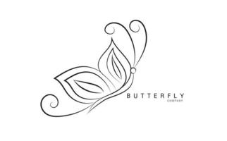 Schmetterlingslogo-Vektorschablone für Kosmetik, Schönheit, Badekurort. schwarz-weiße handgezeichnete schmetterlingsillustration. Vintage-Stil vektor