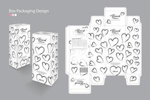 box, förpackningsmall för kosmetika, tillägg, spa, skönhet, mat, hår, hud, lotion, medicin, kräm. produktdesign kreativ idé. lådor 3d, linjemönster pastell bakgrund, svart hjärta form vektor