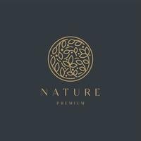 luxuriöse natur florale blattverzierung logo symbol designvorlage. gold, elegant, schönheit, spa, yoga, kosmetisches produkt, moderne vektorillustration vektor