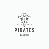 Piratenkapitän Linie Kunst Logo Icon Design Vorlage flacher Vektor