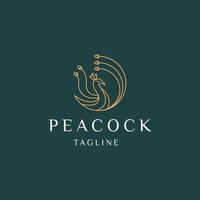 peacock line art elegant guld färg logotyp ikon design mall platt vektorillustration vektor