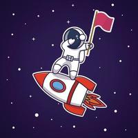 söt astronaut håller flaggan illustration vektor