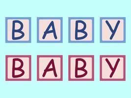 Vektor-Illustration von Buchstaben auf dem Würfel-Baby in blauen und rosa Farben. vektor