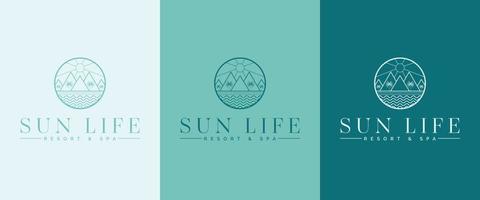 Vektor-Logo-Vorlage mit Reiseemblem - abstraktes Sommer- und Urlaubssymbol und Emblem für Ferienwohnungen, Reisedienste, tropische Spas und Schönheitsstudios. Sun Life Resort und Spa-Logo-Design vektor