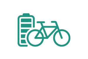 elcykel fulladdat batteri energiindikator grön linjär ikon. elektrisk transport cykel ackumulator laddare symbol. elektrisk laddningscykel. miljövänlig transport laddning eps skylt vektor