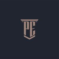 pe-anfangsmonogrammlogo mit säulenstildesign vektor