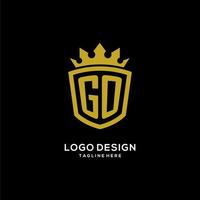 initial go logotyp sköld krona stil, lyxig elegant monogram logotyp design vektor