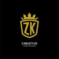 anfänglicher zk-logo-schild-kronenstil, luxuriöses elegantes monogramm-logo-design vektor